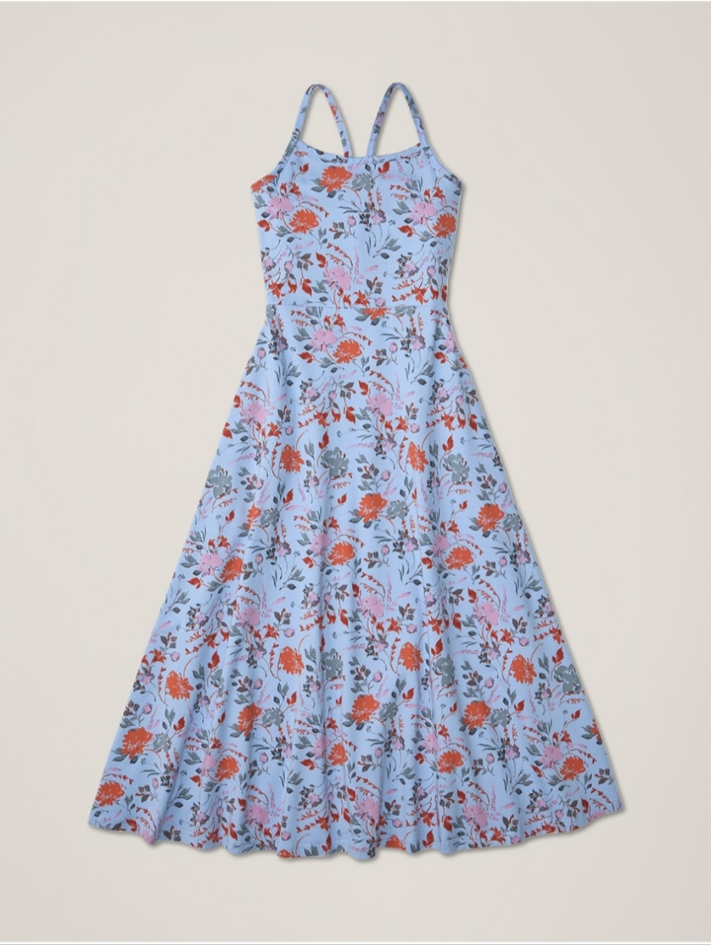 Pact Midi Fit And Flare M SHORT Nightfall Blooms Cornflower Blue Organic Cotton